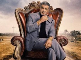 Tulsa King Season 2 Key Art Sylvester Stallone sitting in a throne like chair.